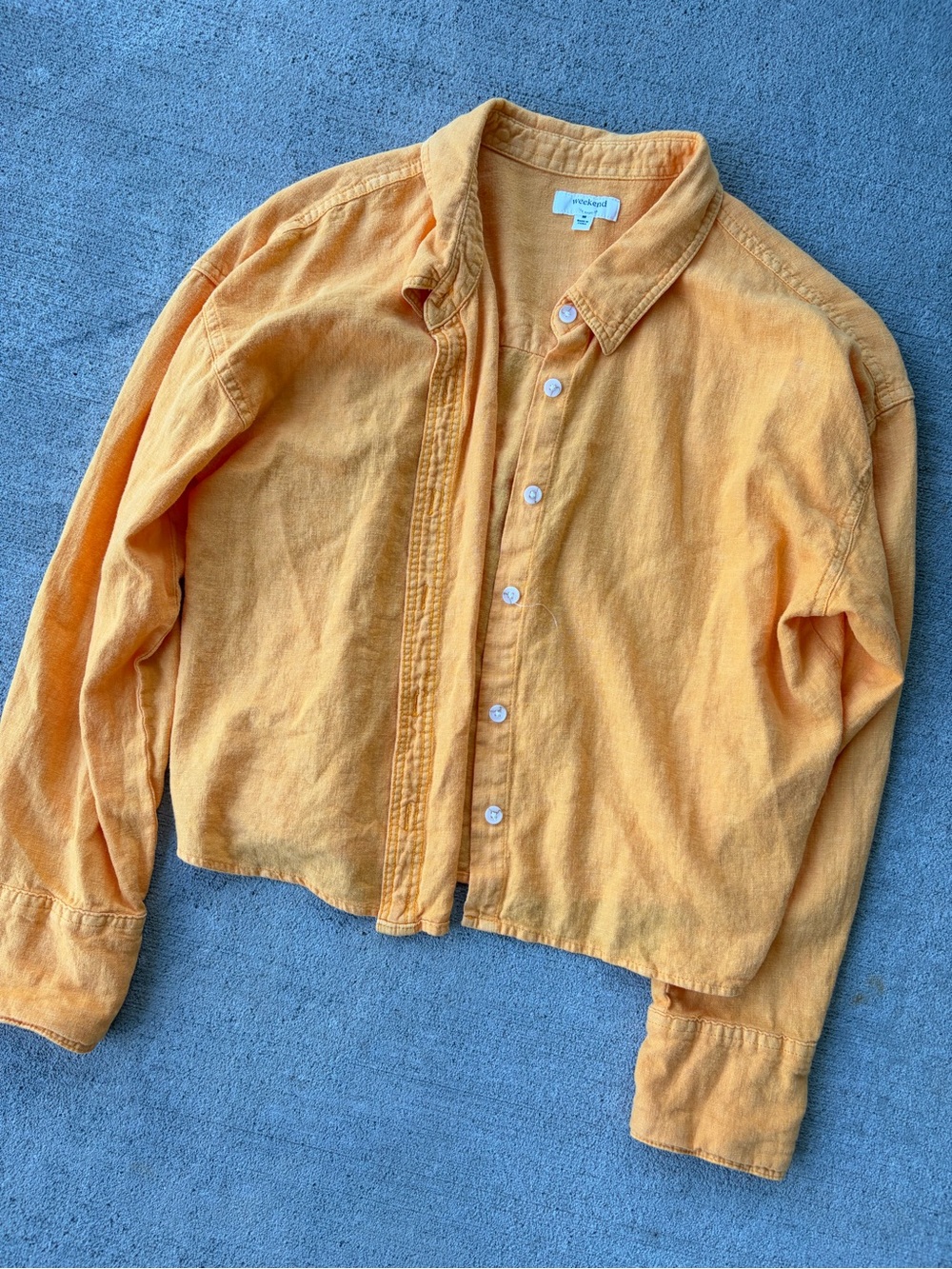 Weekend Los angles citrus orange long sleeve button down shirt top